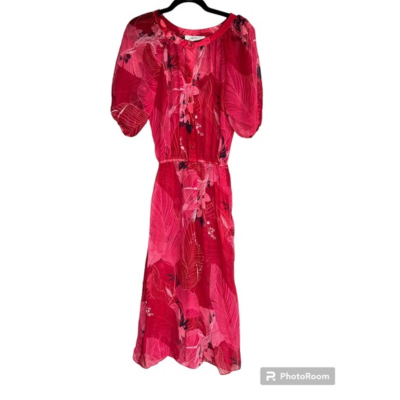 Vintage Parade New York Sheer Red Floral Dress Size 6 - Picture 1 of 5